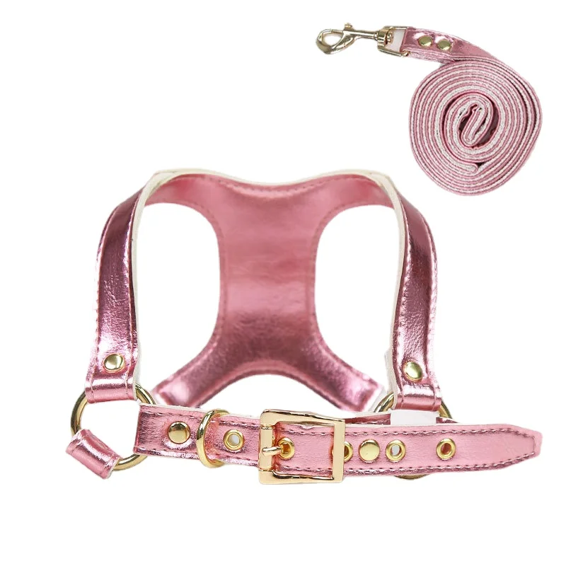 

Personalized Dog Collar Pet Dog Harness and Leash Set for Small to Medium Dogs Bright PU Durable Chest Back Summer Outdoor Vest