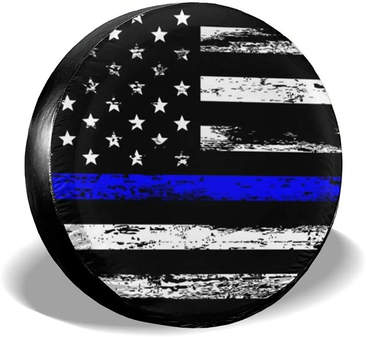 

MSGUIDE Thin Blue Line American Flag Spare Tire Cover Protector Universal Fit Tire Covers Wheel Diameter 23" - 33" Suit for Jeep