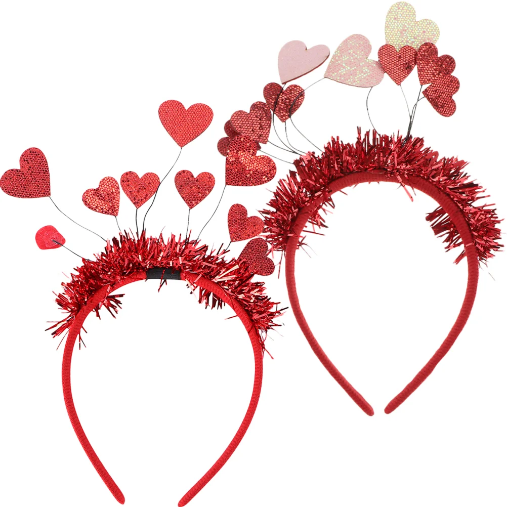

Heart Headband Party Valentine Hair Sequin Day Hoop Red Supplies Valentines Vday Tiara Headboppers Headdress Glitter Wedding