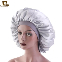 women extra large print satin silky bonnet sleep cap with premium elastic band for women solid color head wrap night hat