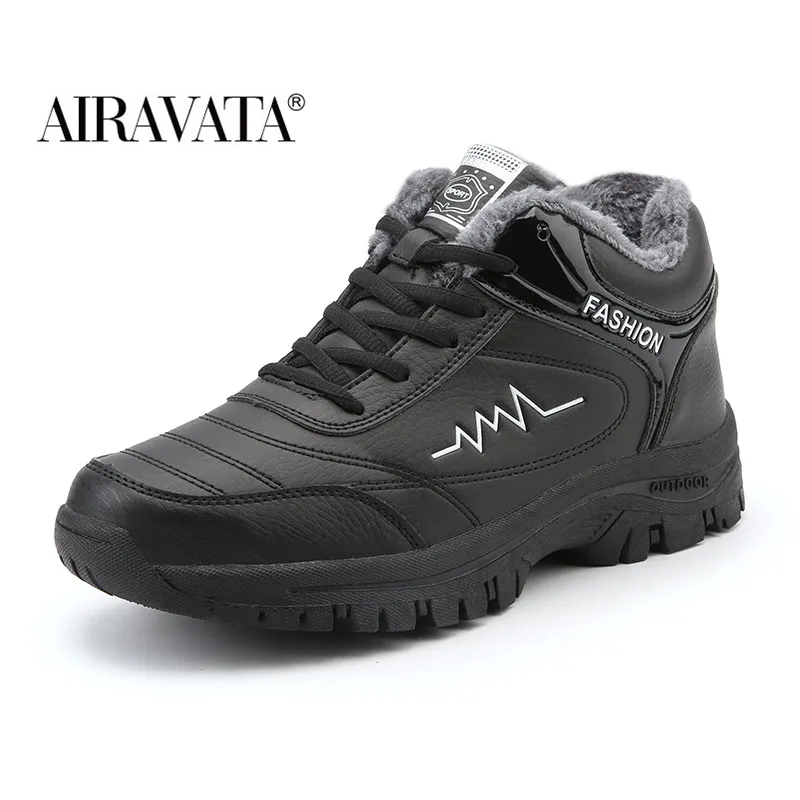 Winter Men Boots with Fur Warm Snow Shoes Mele Work Casual Sneakers High-Top Ankle Boots
