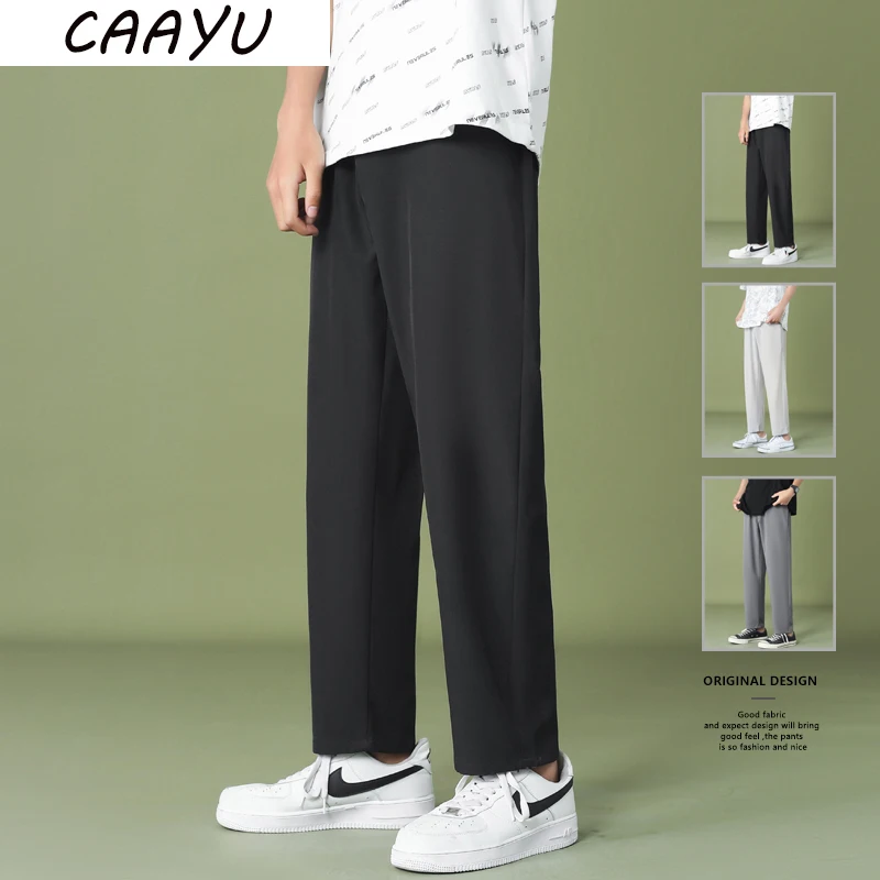 

CAAYU Men Wide Leg Pants 2022 New Casual Light Weight Joggers Trousers Streetwear Hiphop Cold Feeling Comfortable Home Pants Men