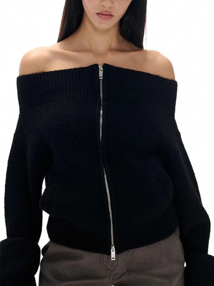 Сексуальные вязаные кардиганы с вырезом на шее осенние винтажные универсальные