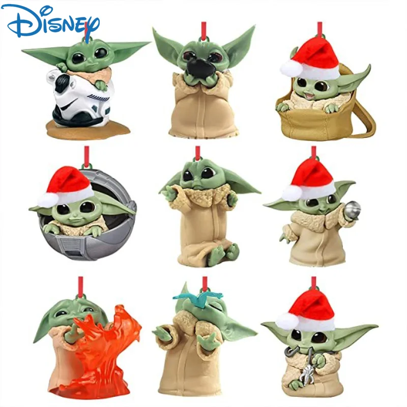 

9PCS Disney Baby Yoda Flat Pendant Christmas Tree Hanging Ornament Party Santa for Bedroom Room Decoration New Year Navidad Gift