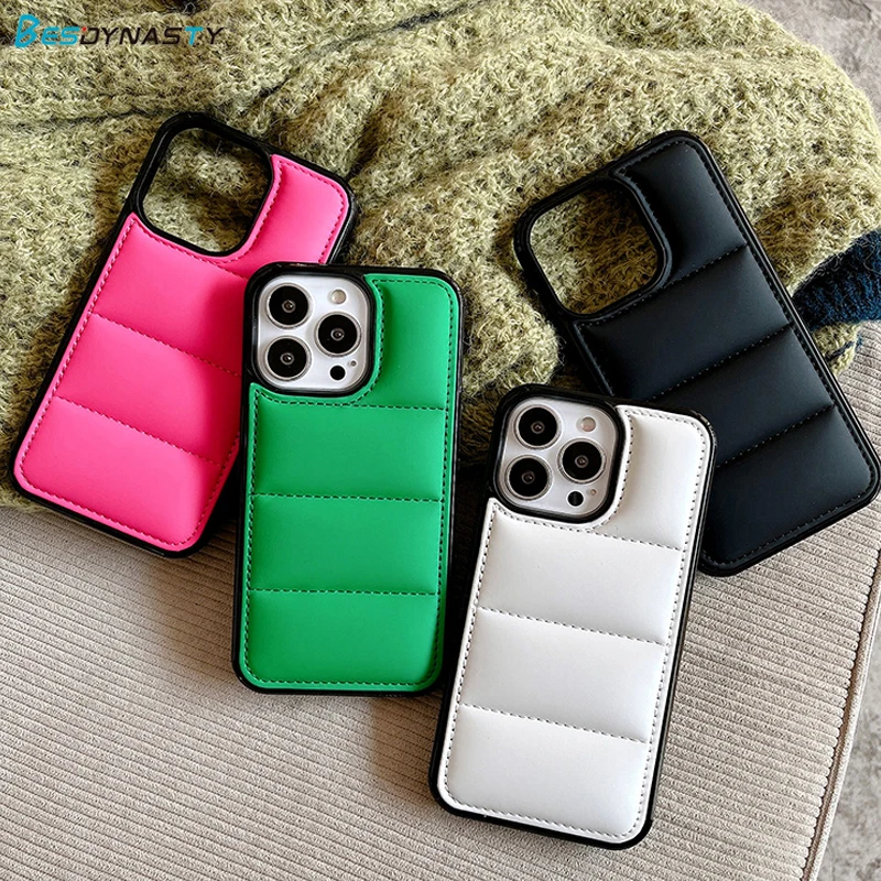 

BESD Down Jacket The Puffer Case For iPhone 13 11 12 Pro Max Mini XR X XS 7 8 Plus Soft Fabric Shockproof Bumper Back Funda
