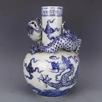 Chinese Blue and White Porcelain Ming Xuande Relief Dragon Vase 13.6 Inch