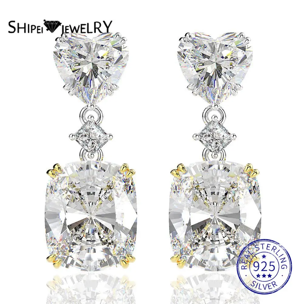 

Shipei 100% 925 Sterling Silver 11CT Created Moissanite Gemstone Wedding Fine Jewelry Engagement Drop Dangle Earrings Studs Gift