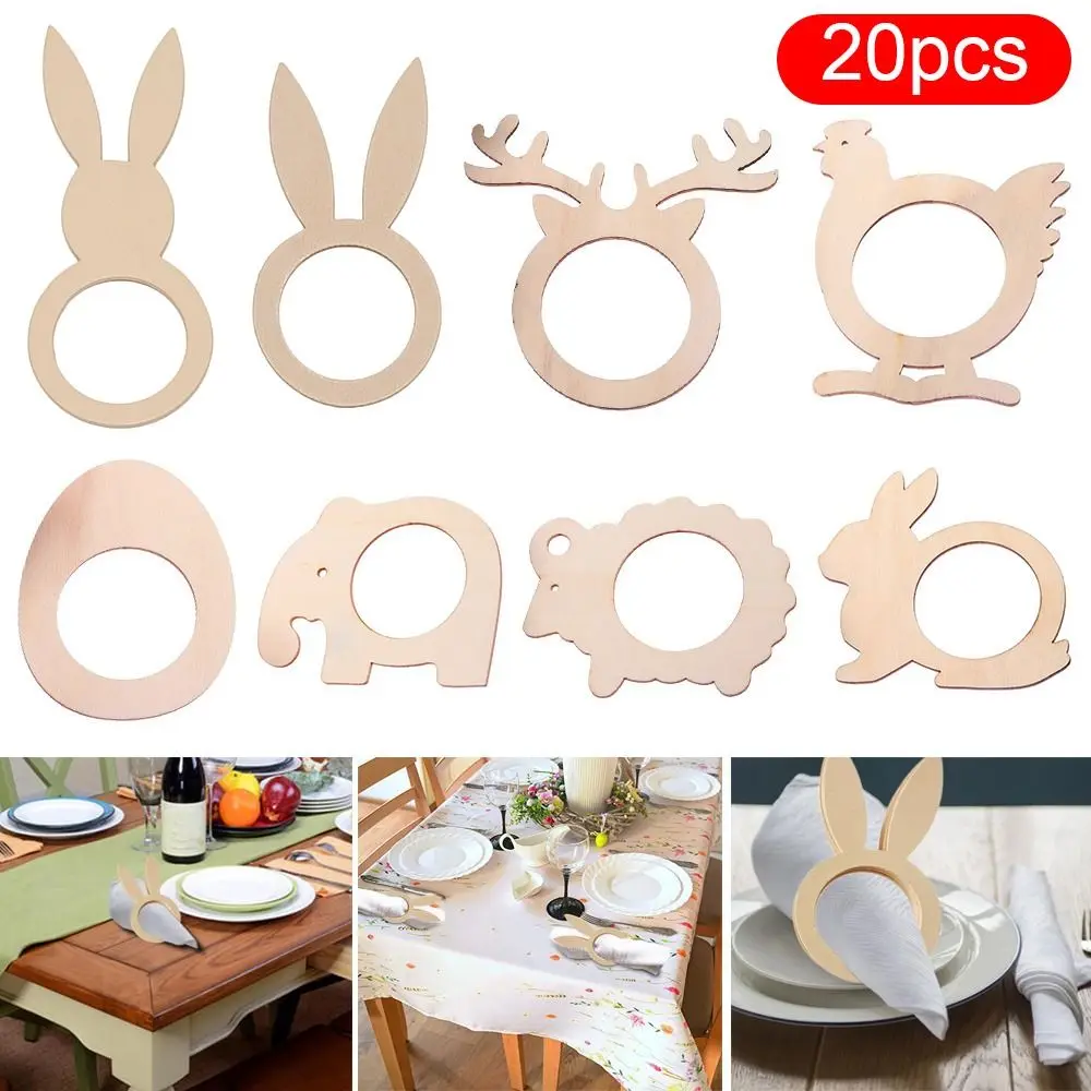 

20PCS Bunny Ears Napkin Rings Holder Wooden Happy Easter Home Table Decoration Rustic Wedding Party Hotel Restaurant Supplies