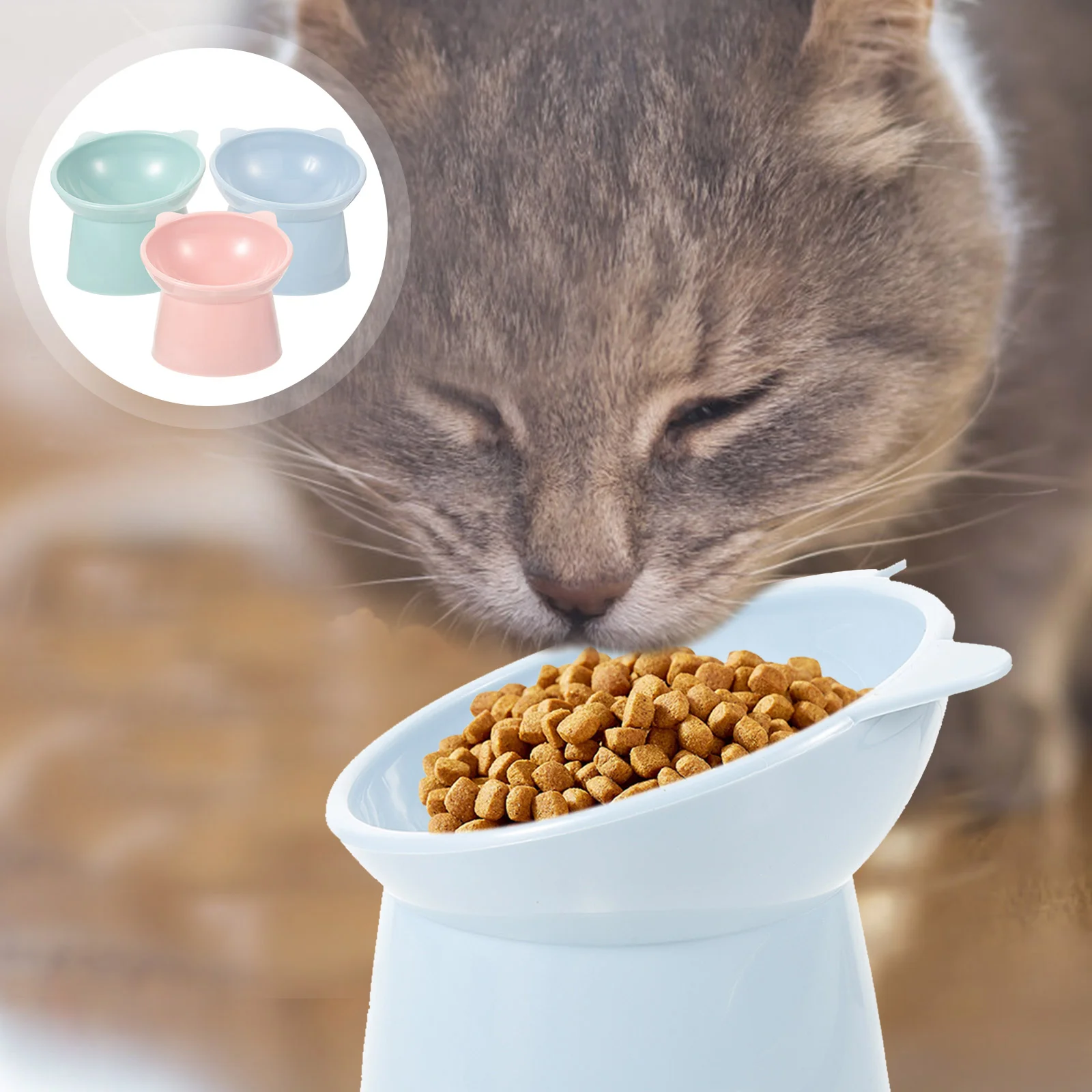 

3 Pcs Ceramic Raised Cat Bowl Pet Supplies Food Bowls Elevated Dog Feeder Water Tilted Plastic