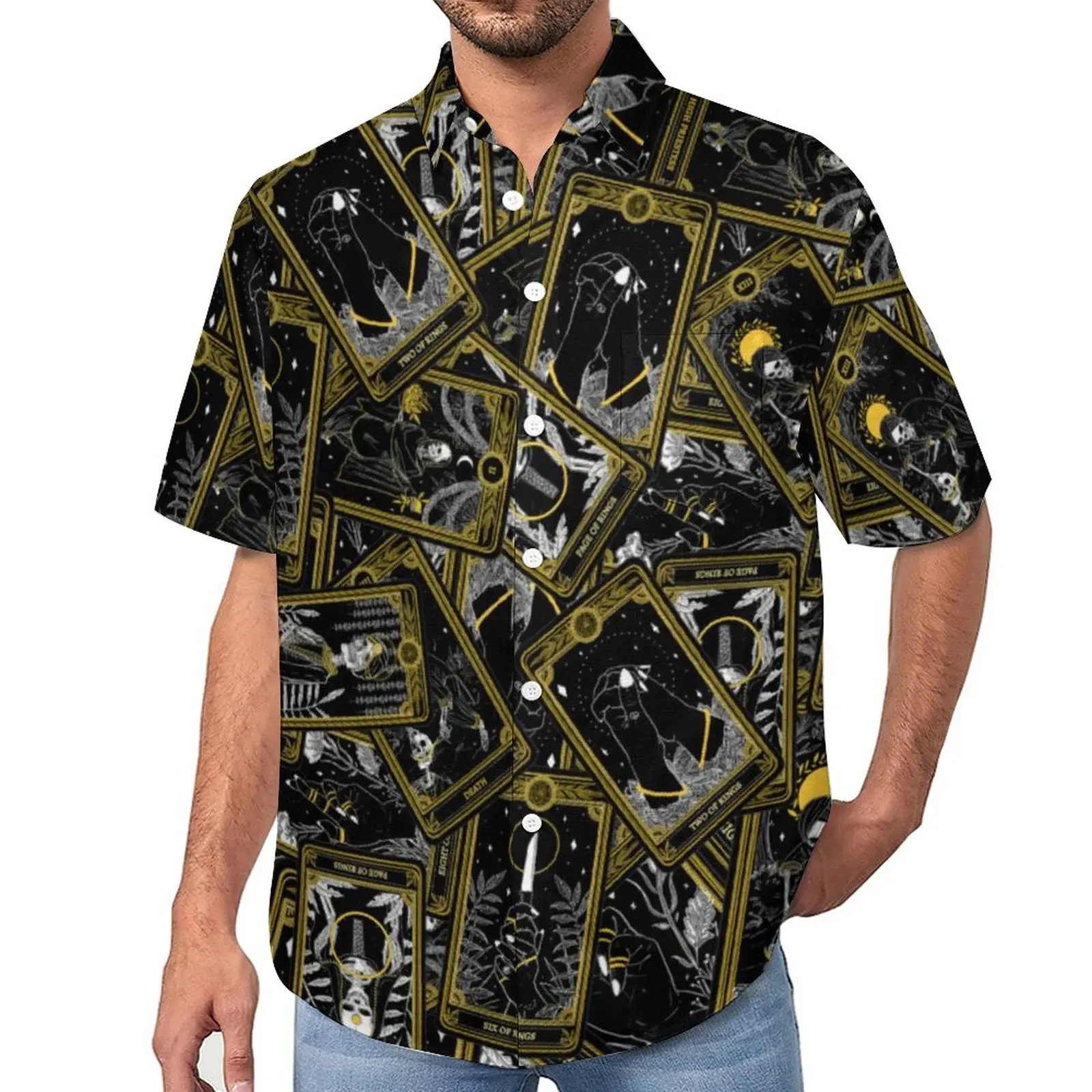 

Современные повседневные рубашки с картами Таро, винтажная пляжная рубашка с принтом, Гавайские трендовые блузки, мужские размера плюс с графикой 3XL 4XL