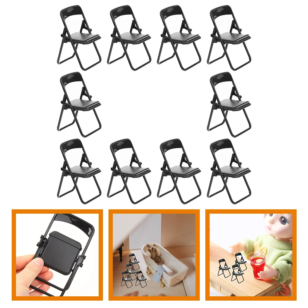 

10 Pcs Black Chair Phone Shape Holder Micro Landscape Decor Miniature Furniture Abs Folding Desktop Stand