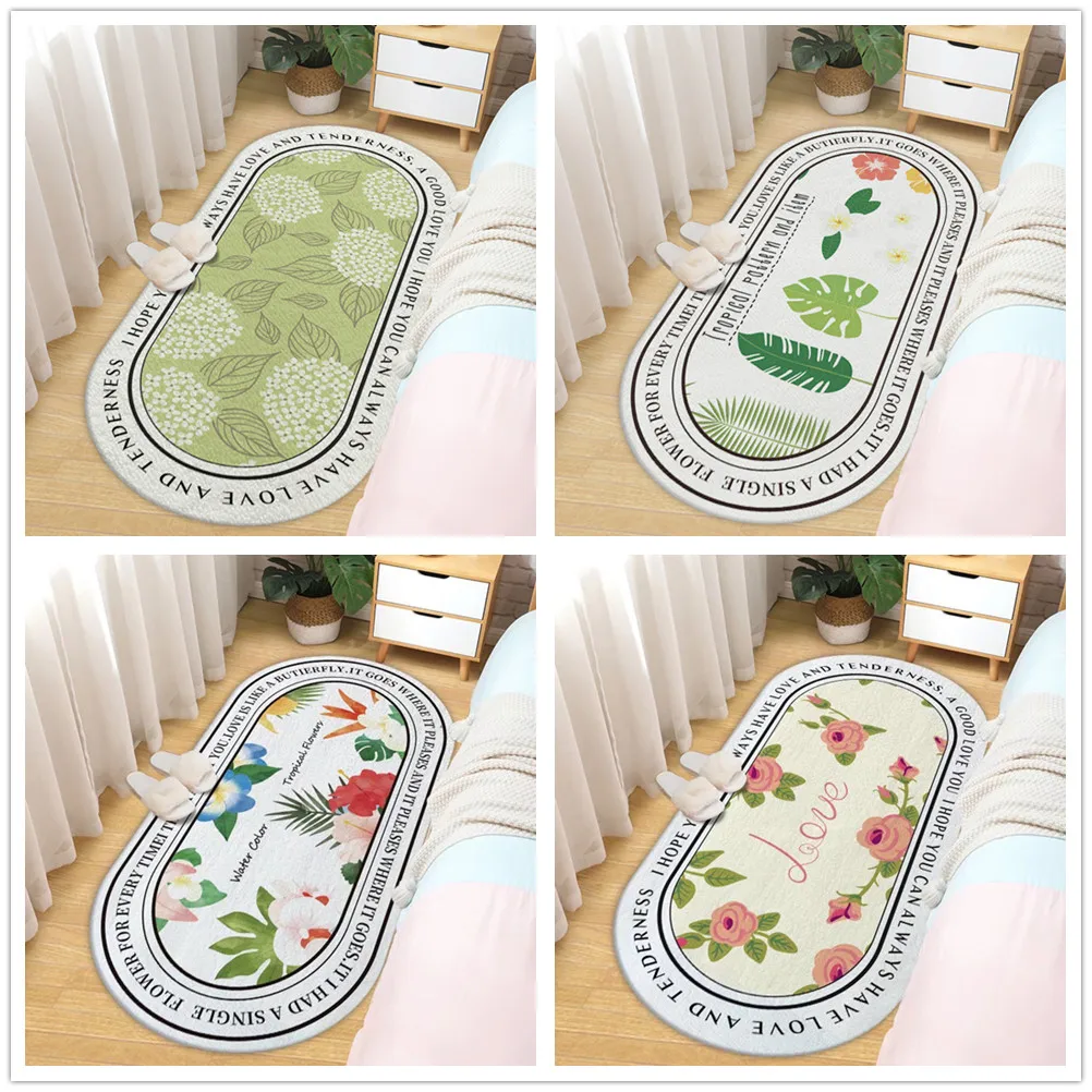 

Модный Овальный коврик для гостиной, имитация кашемира, пушистый цветочный ковер для спальни, Нескользящий Впитывающий Коврик для ванной к...