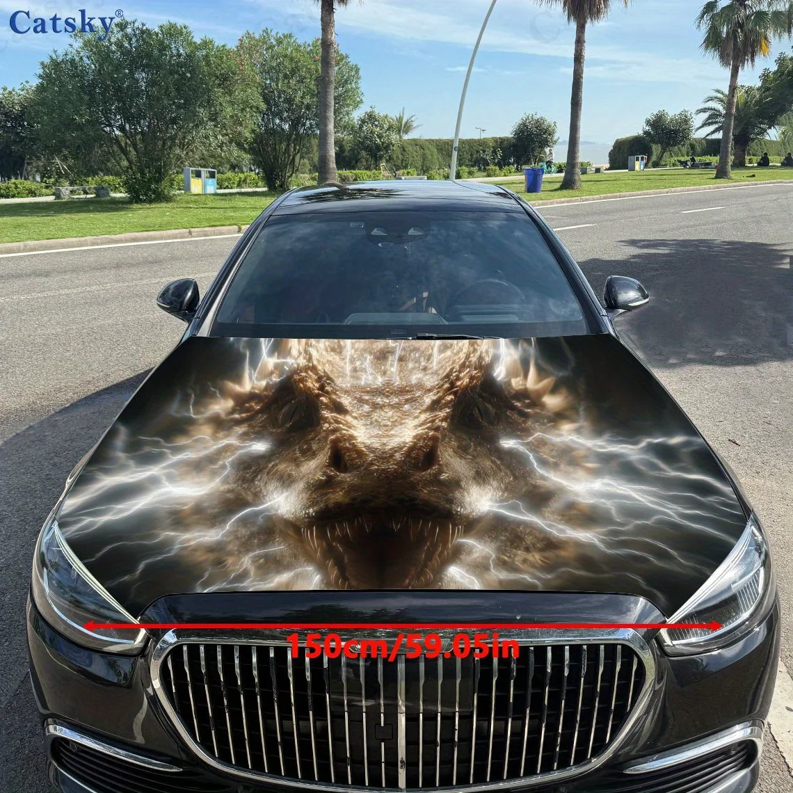 Фото Принт Fierce Dragon, наклейки на капот автомобиля, водонепроницаемая самоклеящаяся наклейка на капот автомобиля из ПВХ, защитные наклейки для украшения капота автомобиля, авто №2