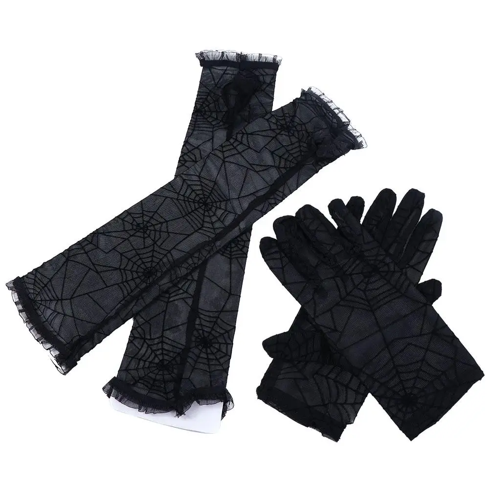 

Fashion Thin Party Women Lace Cosplay Spider Web Women Gloves Lace Mitten Five Fingers Mitts Thin Gloves