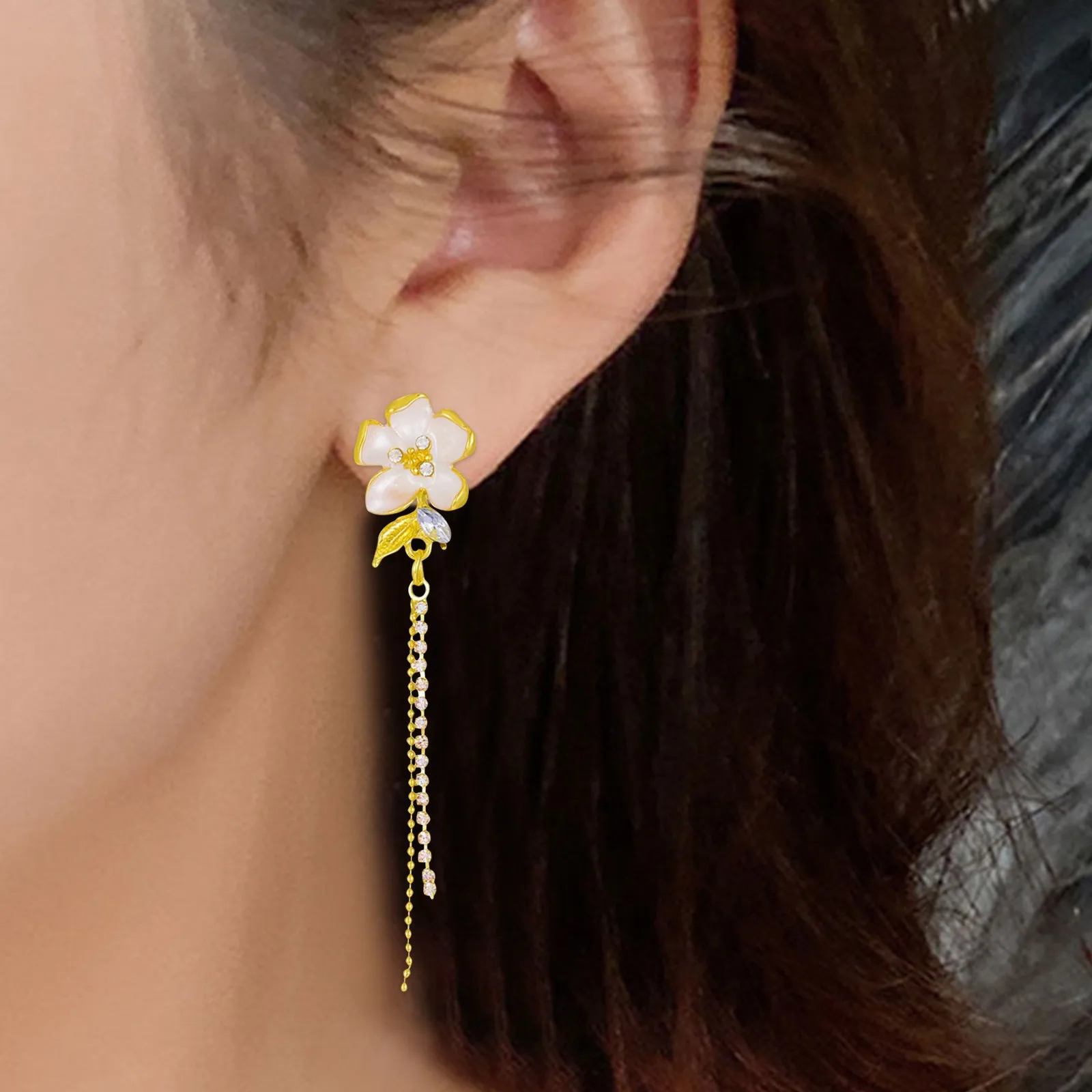 

Earrings For Women Asymmetric Camellia Earrings Women Tassel Earrings Fashion Creative Shiny Dangle Earrings Pendientes Mujer