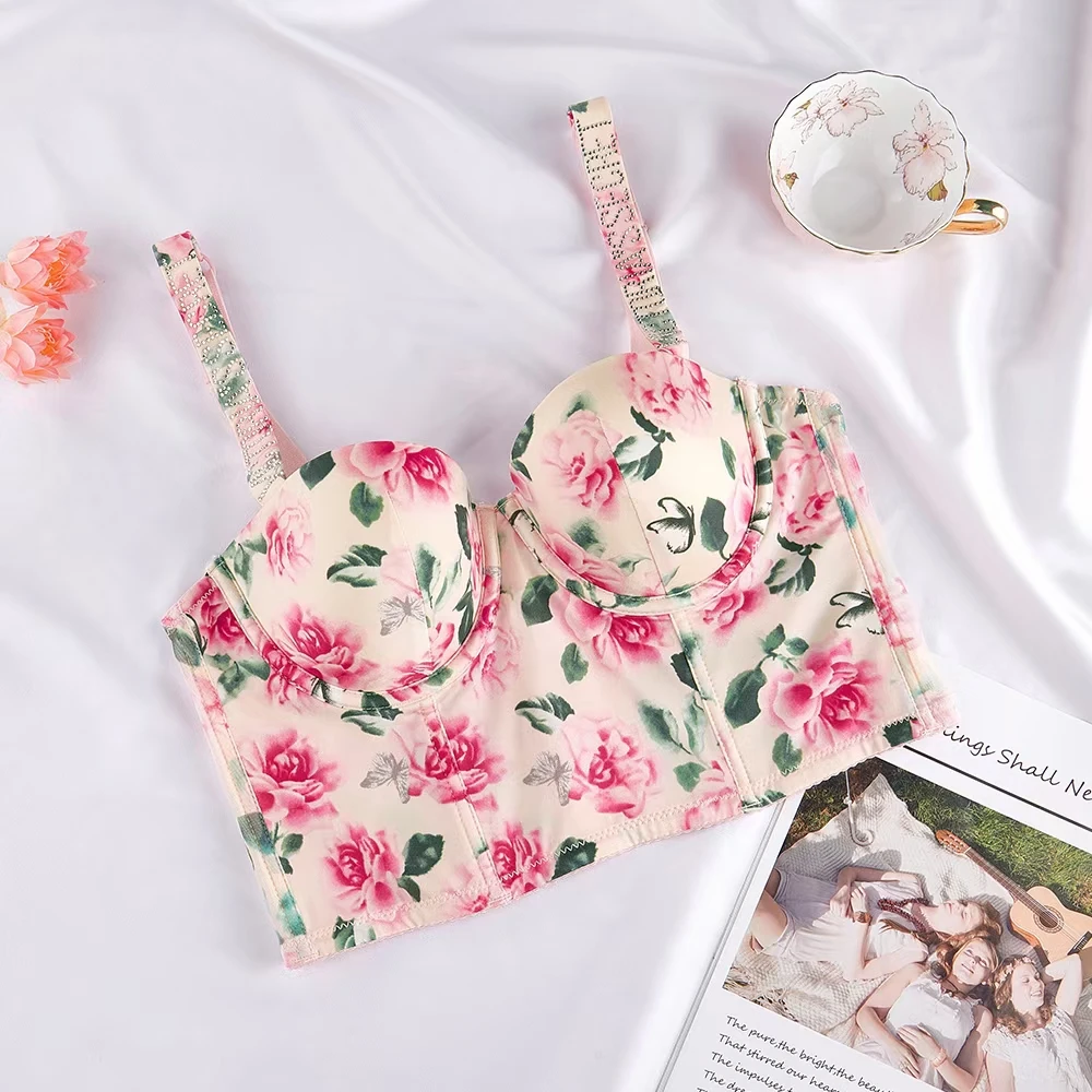 

New flower pattern bras brand ladies underwear gather slimming bras secret comfort women's bras wrap breasts