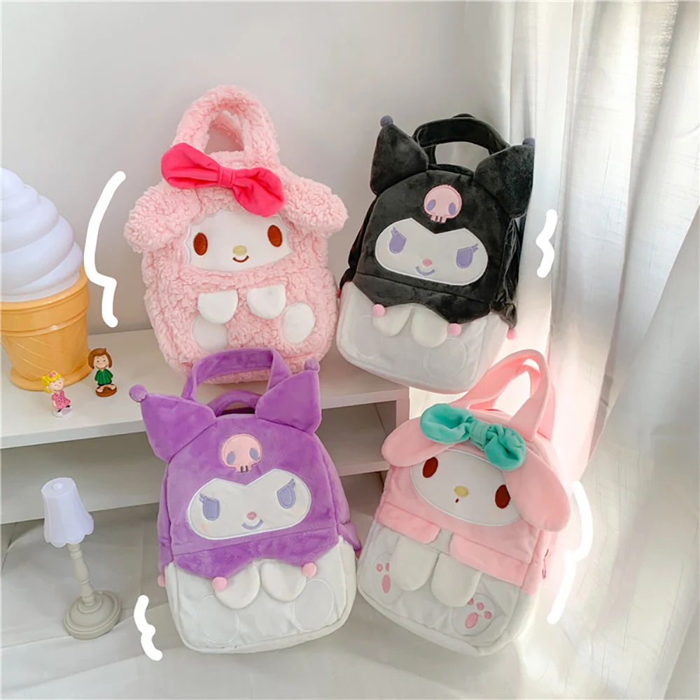 

Sanrio My Melody Plush Lunch Bags Kawaii Kuromi Handbag Cartoo Cute Doll Tote Picnic Lunch Box Bento Hand Storage Bag