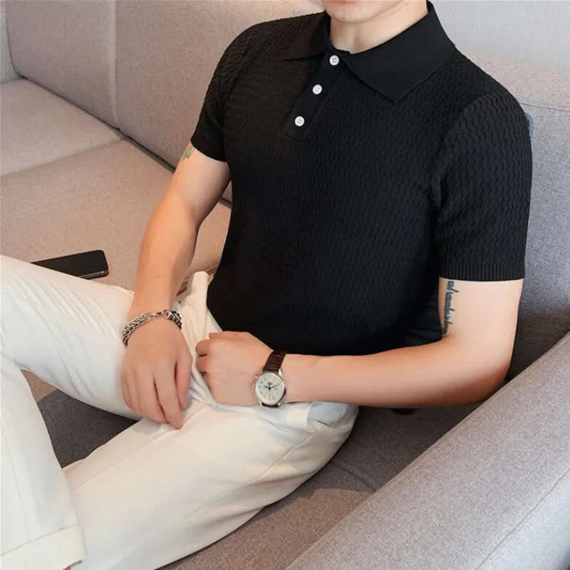 

Мужская трикотажная рубашка-поло с коротким рукавом и отложным воротником