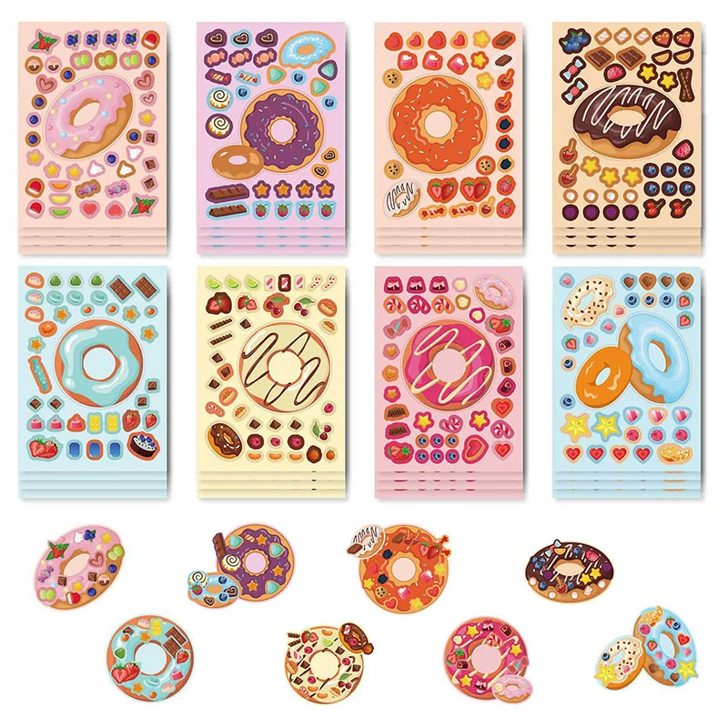 

Donut Stickers Sheets Set Creative Kids DIY Make Your Own Doughnuts Treats Sweets Sticker Children Birthday Party Games Gifts