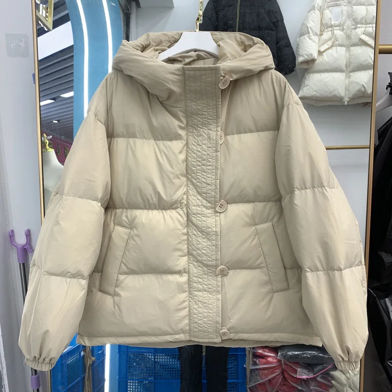 

2022 new Korean version down jacket women's short Dongdamen loose thickened hooded small bread jacket