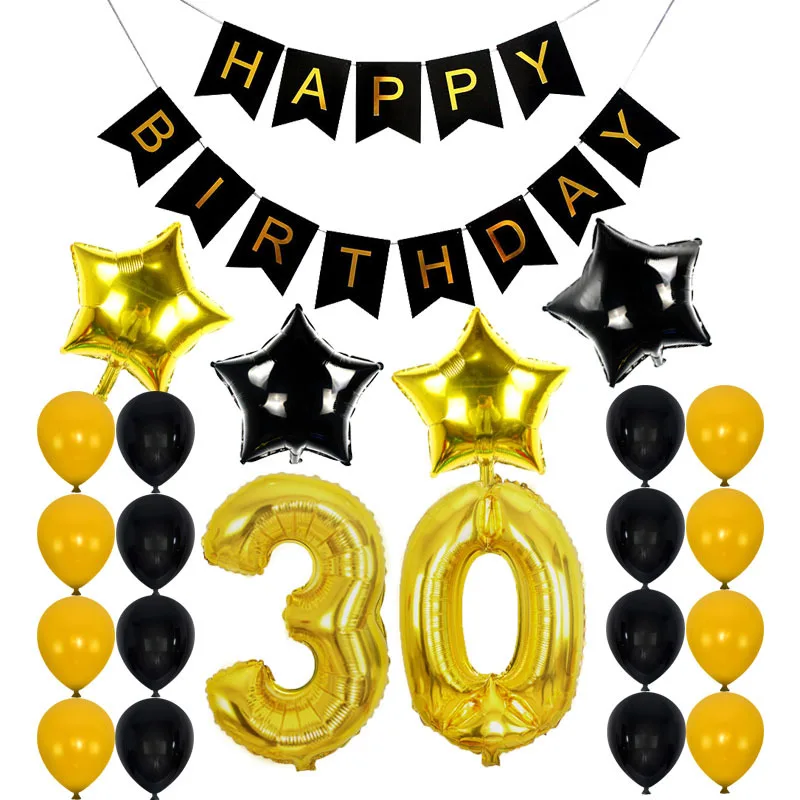 

SURSURPIRSE Golden Black Latex Number Star Foil Balloons Set Fishtail Banner for Men Women 30th 40th Birthday Party Supplies
