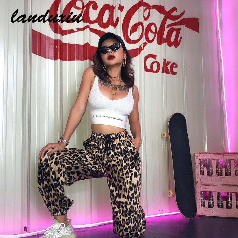 

2022 Spring New Sexy Leopard Print High Waist Small Feet Trousers Casual High Street Sports Pants Harem Pants Landuxiu