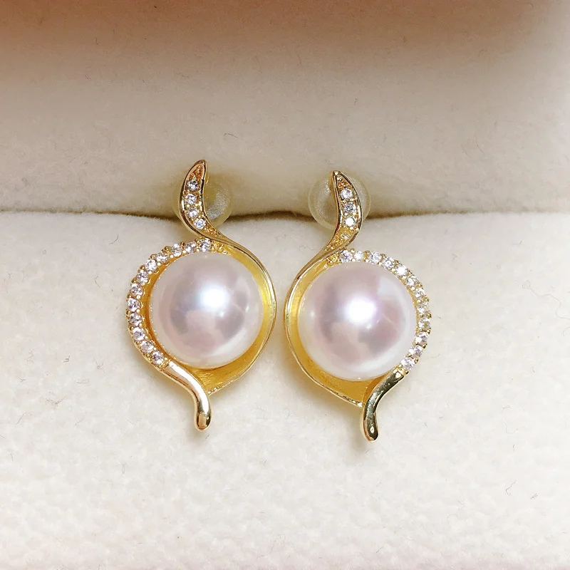 

100% Natural Freshwater Pearl Earrings Female Premium Zircon Earrings 18K Gold Plated Banquet Dress Jewelry Exquisite Gift Craft