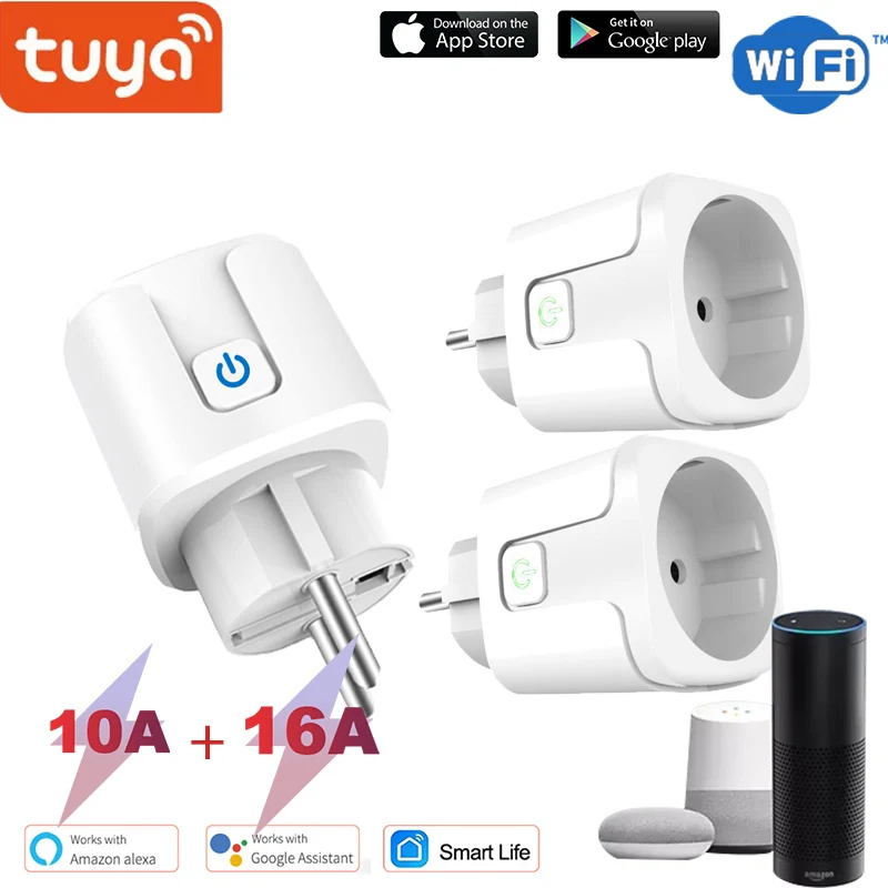 

EU Smart Socket WIFi Smart Plug With Tuya SmartLife Power Timer Voice Control 10A 16A NO Power Monitor For Alexa Google Home