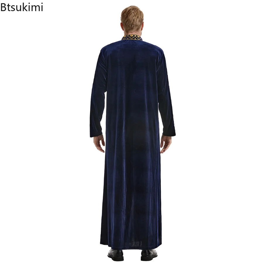 Middle East Gold Velvet Embroidery Muslim Men's Robe Arabian Islamic Prayer Dress National Costume Noble Luxury Long-sleeved Top