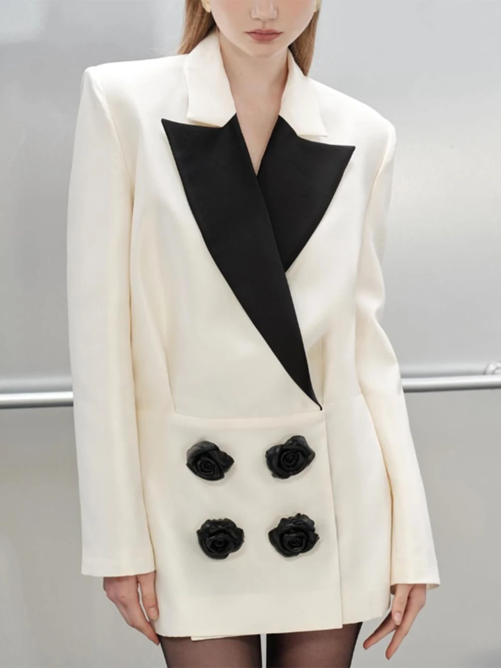 Модный женский блейзер с цветочным узором белый модный тонкий длинный костюм