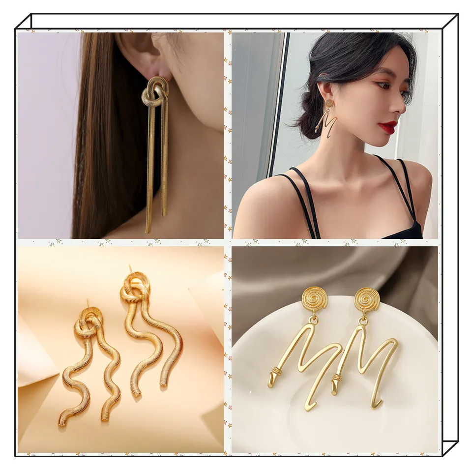 

Earrings creative personality M letter Earrings snake bone chain Knot Earrings Ear Studs Tassel Earrings women's fashion jewelry