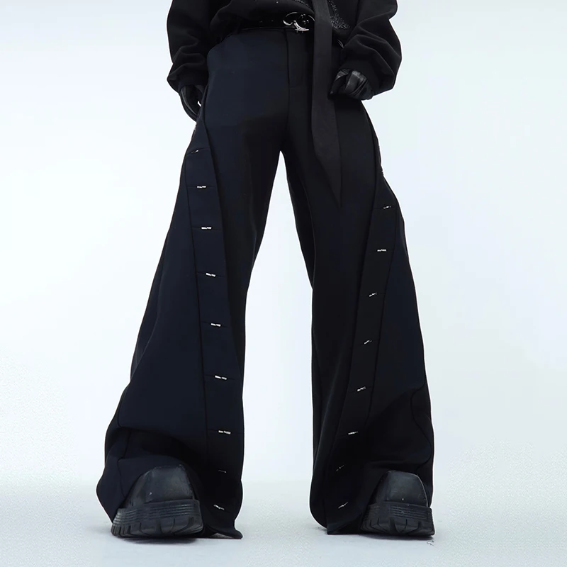 FEWQ Нишевые мужские брюки с металлическим дизайном свободные повседневные