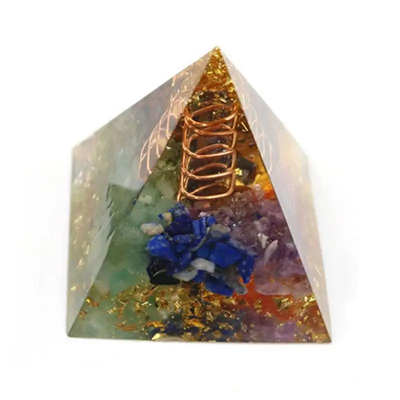 

Pyramid Seven Chakras Natural Stone Orgonite Energy Crystals EMF Protection Original Home Office Decor Resin Reiki Gift