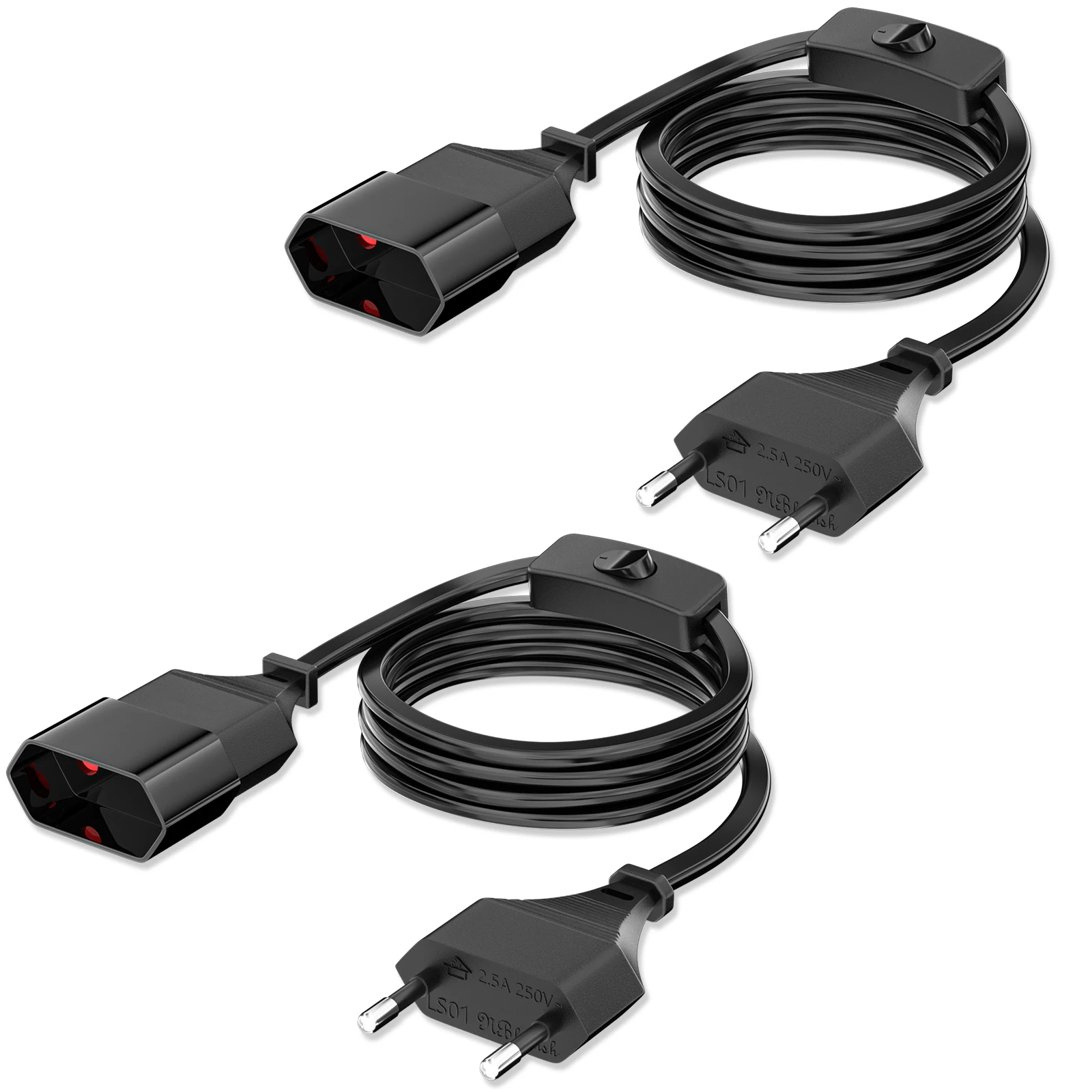 

Европейский удлинитель с выключателем 2 метра черный 2 шт