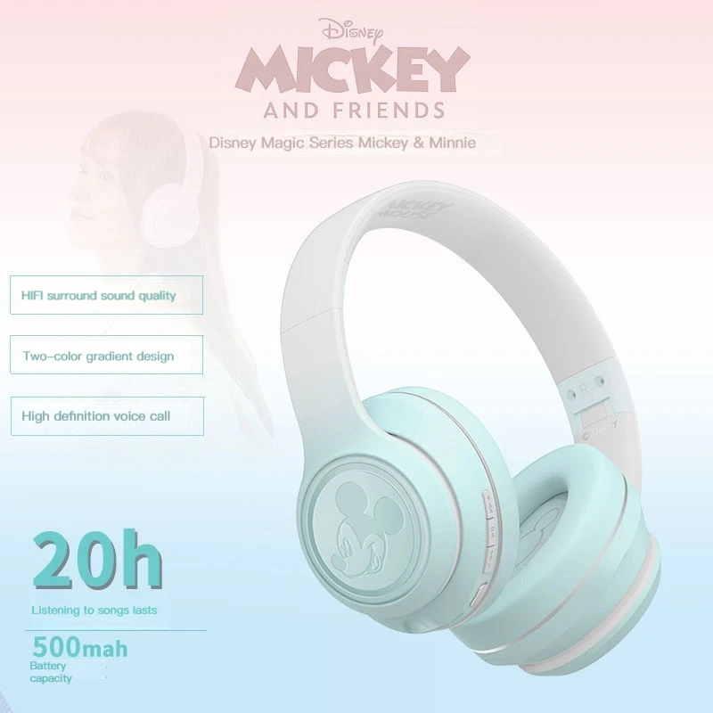 

Новые цветные наушники Disney, Bluetooth-гарнитура, беспроводные наушники, складные спортивные стереонаушники с микрофоном, гарнитура для режима «...