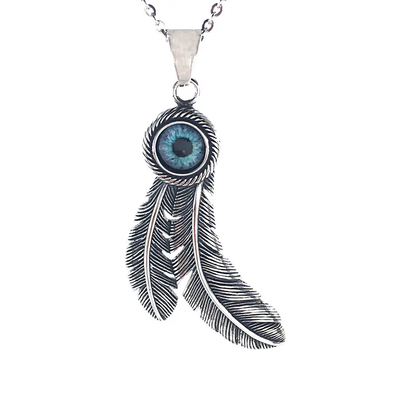 

Ожерелье из нержавеющей стали для мужчин, подвеска в виде пера от сглаза, свободная цепочка