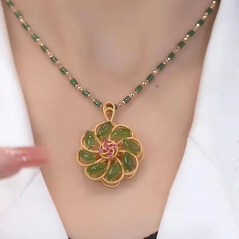 

2023 New Lucky Flower Pendant Necklace For Wommen Inlaid Titanium Chakra Reiki Healing Stone Bracelet Yoga Balance Energy Gift