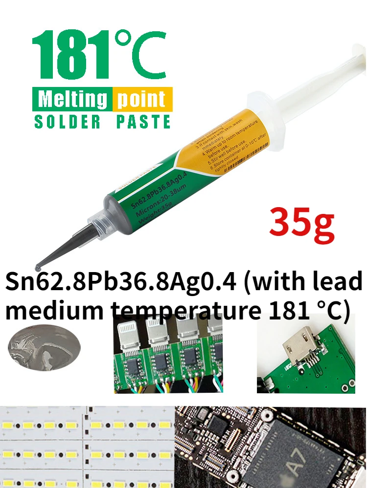 

Паяльная паста Sn62.8Pb36.8Ag0.4, 35 г, 181 ℃