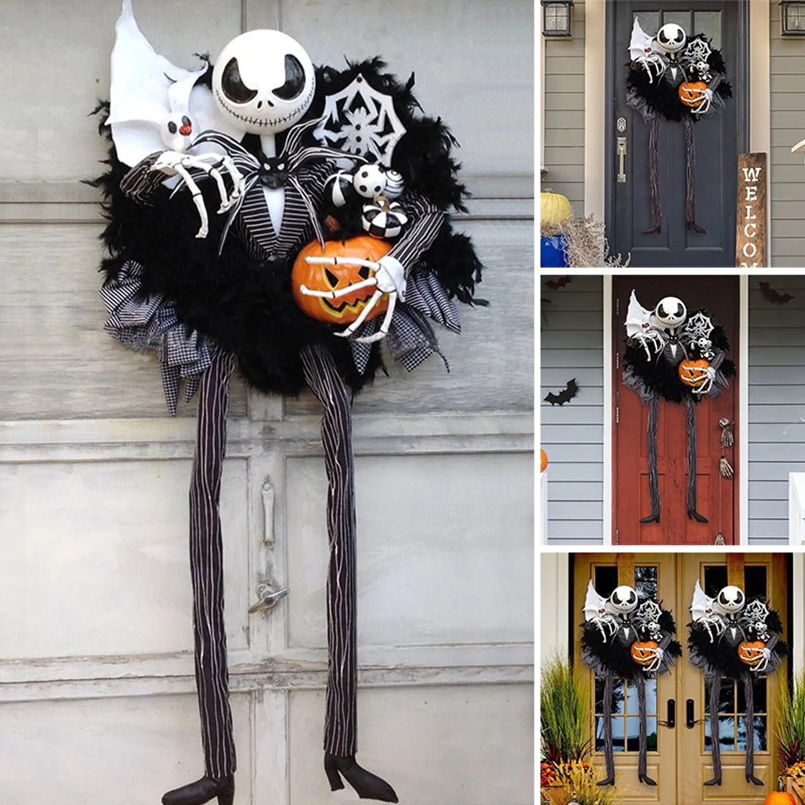 

Halloween Wreath Front Door Horror Atmosphere Decoration Scary Pumpkin Garland Door Hanging Horror Party Decor