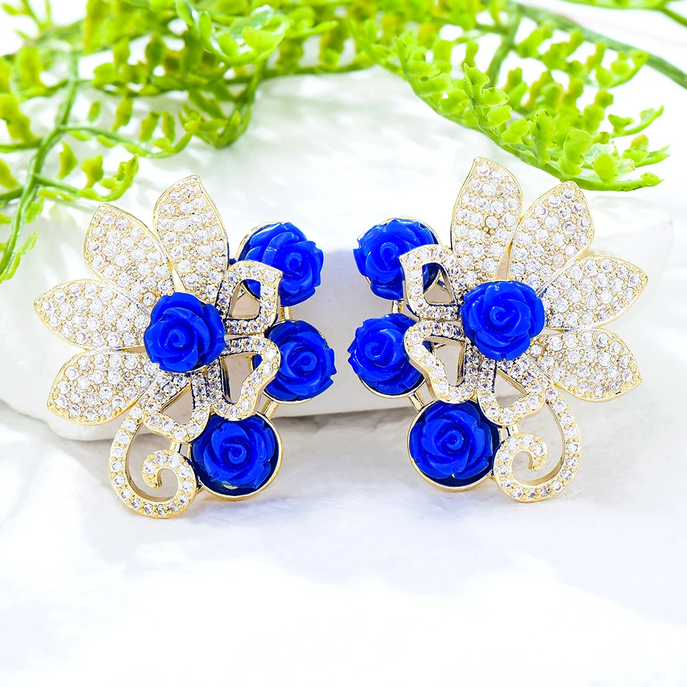 

GODKI Multicolor Flowers Earrings For Women Wedding Miami Prong Cuban Chain Link Cubic Zirconia CZ Earrings Set Hip Hop Chains