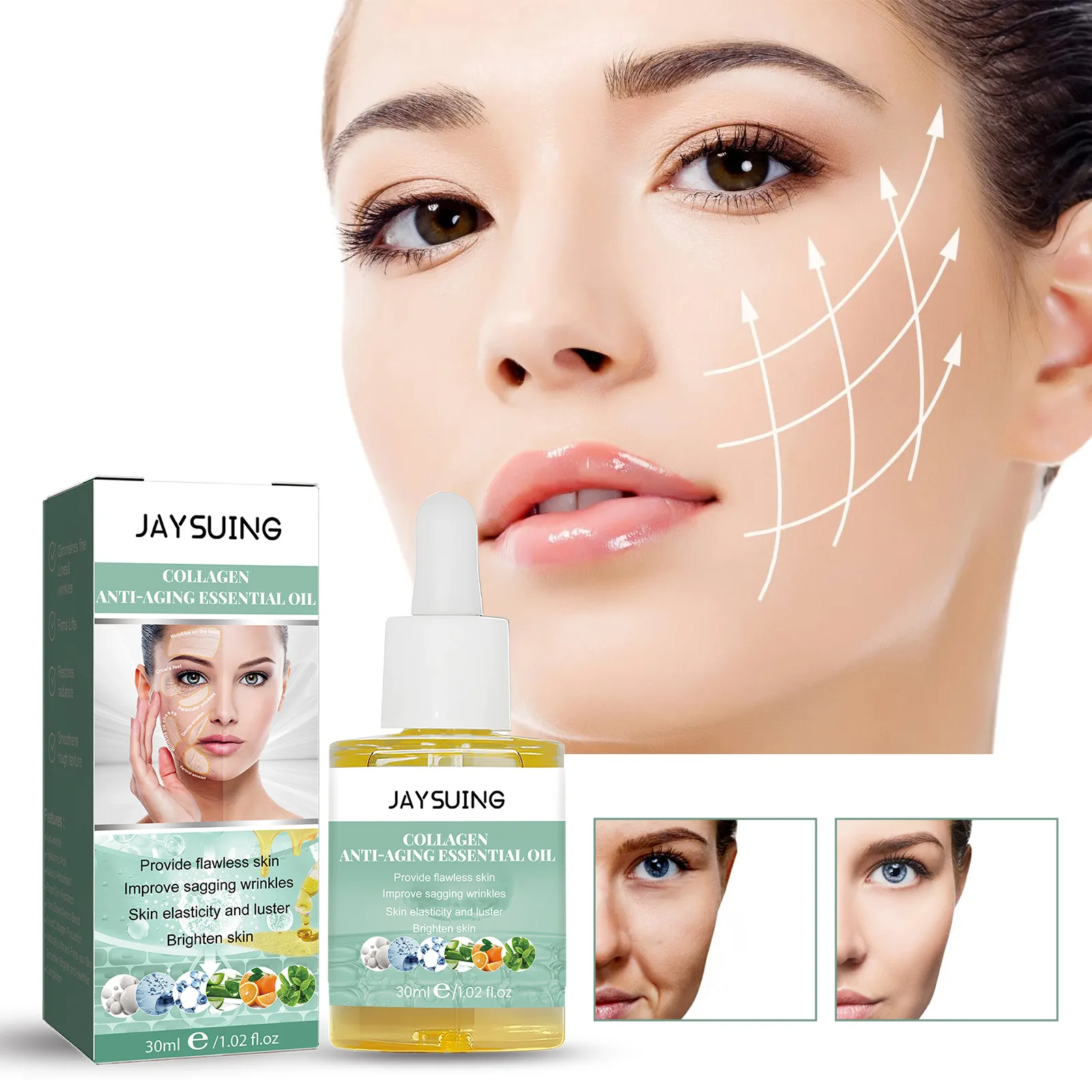 Collagen Instant Wrinkle Remover Face Serum Anti Aging Lifting Firming Fade Fine Lines Essence Whitening Brighten Skin Care 30ml