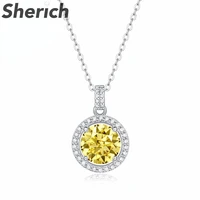 sherich yellow round 1ct moissanite diamond 925 sterling silver charming sparkling light luxury pendant necklace womens jewelry