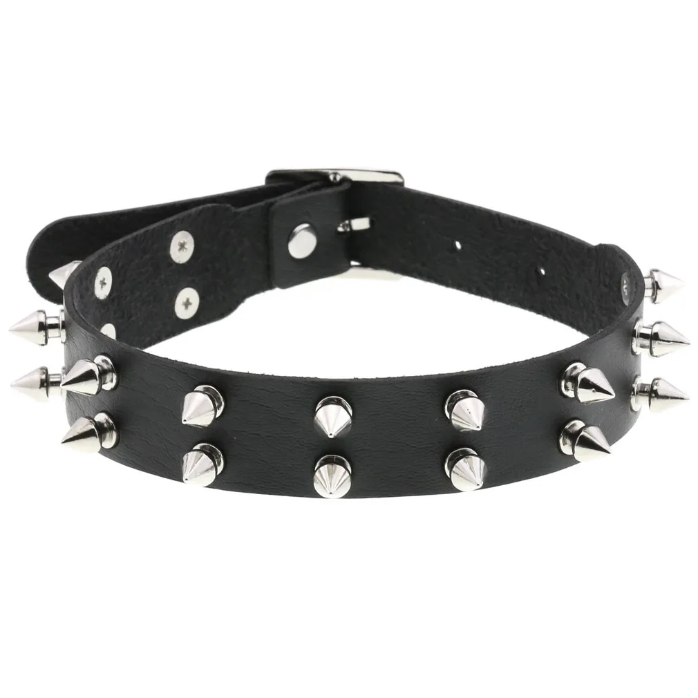 

KMVEXO 2022 Fashion 2 Rows Rivet PU Leather Spike Choker Necklace Women Chocker Punk Cosplay Gothic Jewelry Collares Harajuku