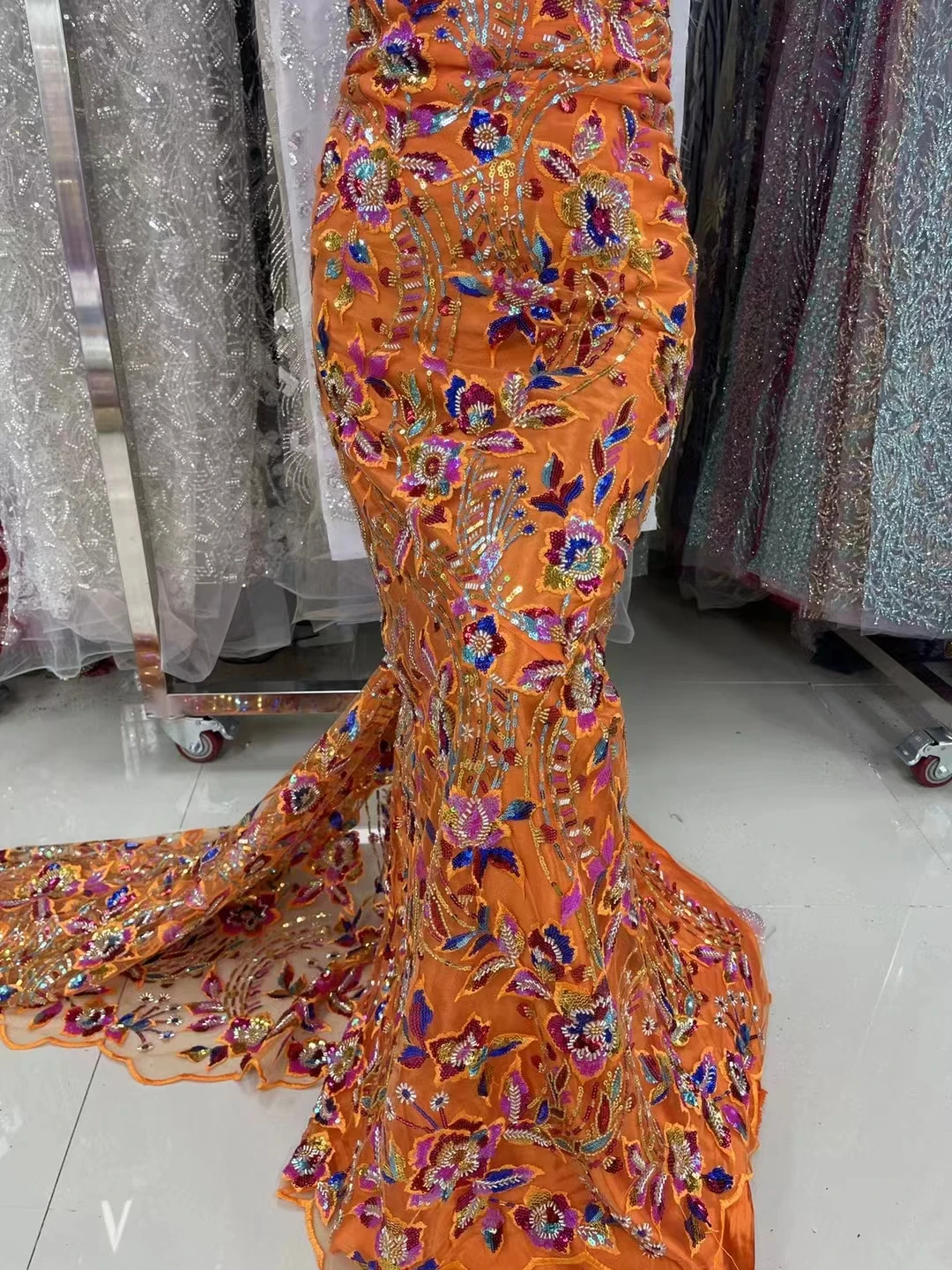 

African Fashion 2022 High Quality Handmade Sequins Lace Luxury Beaded Tulle Lace Fabric French For Women Wedding Party Material