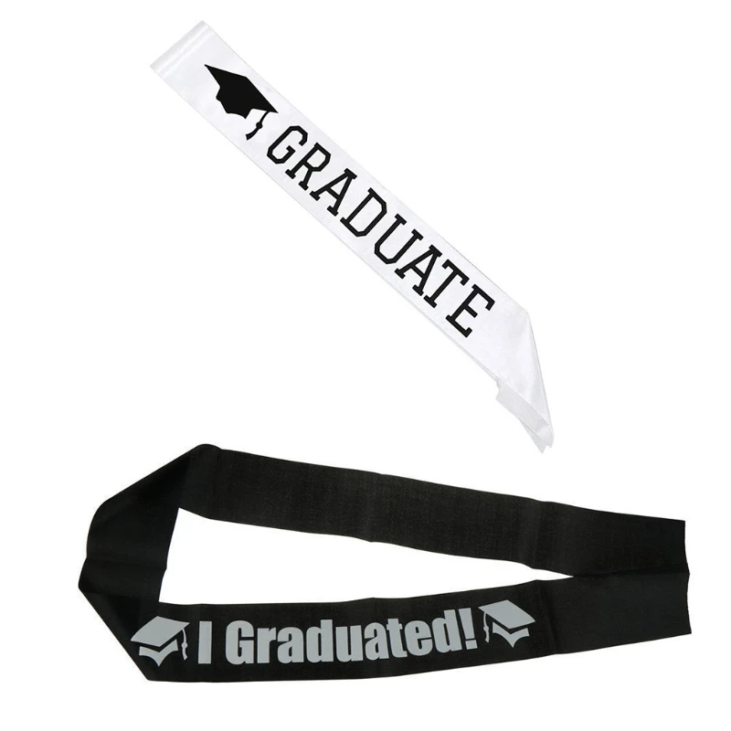 

H9ED I Graduated Letters Satin Sash Black White Single Sided Print Graduation Shoulder Strap Celebration Party Photo Props