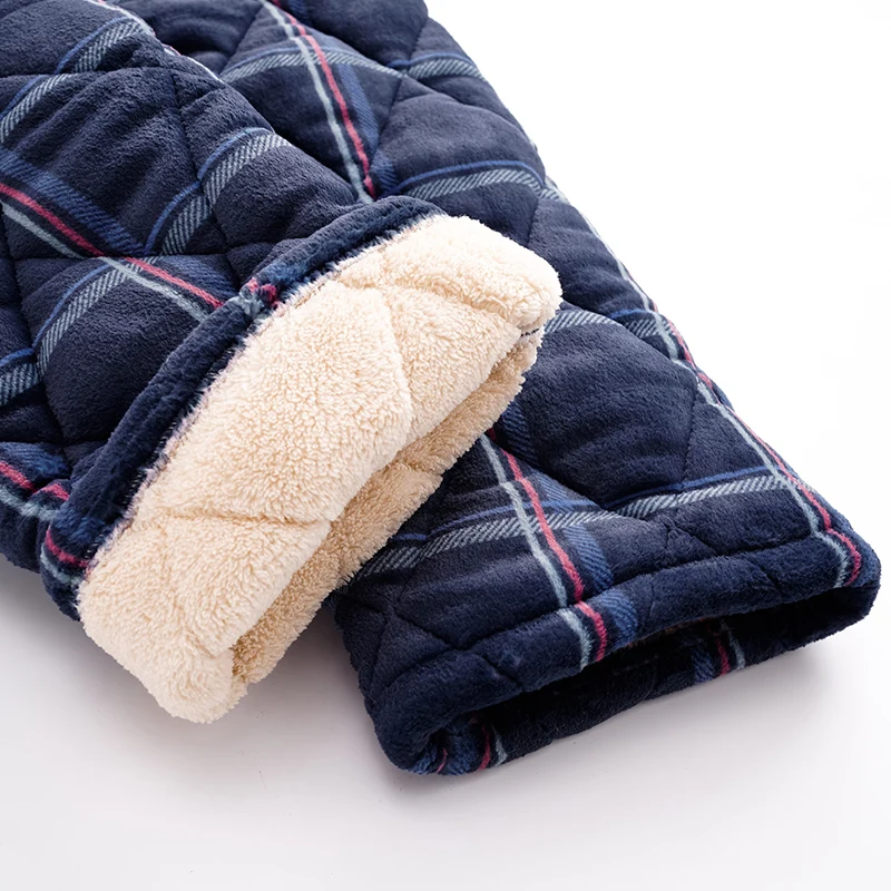 Мужские брюки размера плюс L-4XL 3-слойные хлопковые в клетку с зажимом