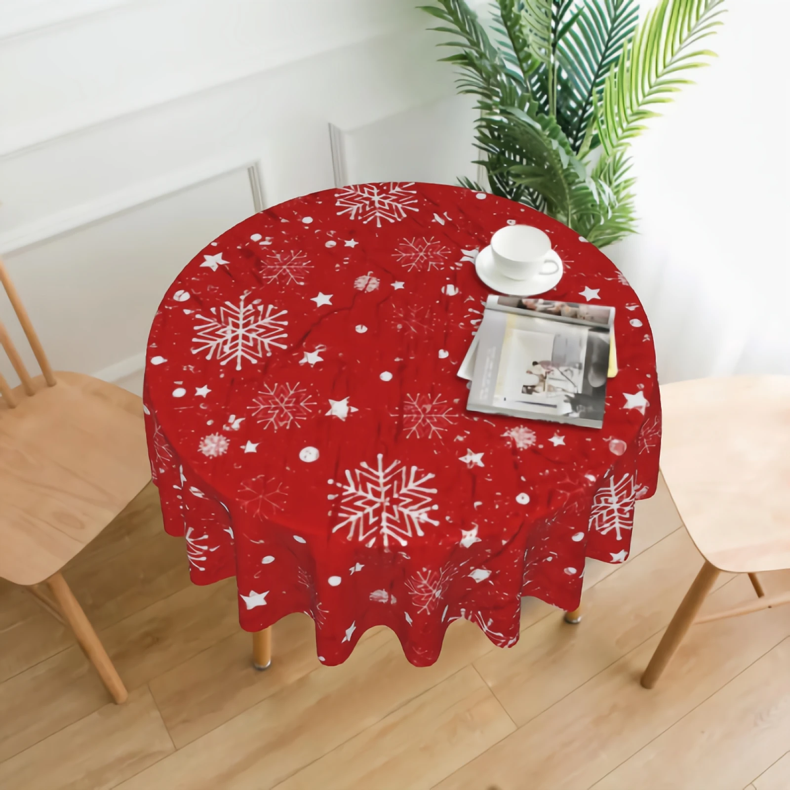 

Greicmn Round Table Cloth Snoflakes Tablecloth Wrinkle Free & Stain Resistant Fabric Tablecloths Table Cover