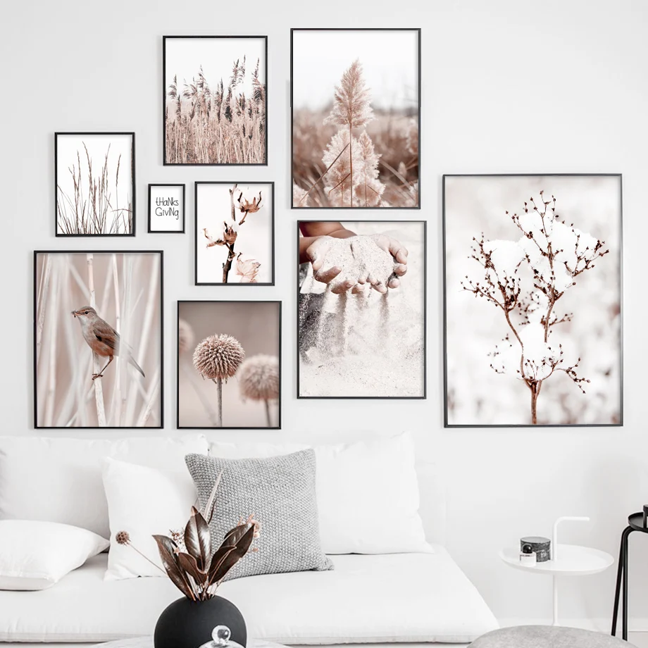 

Hand Sand Posters Flower Dandelion Art Print Bird Reed Wall Pictures Nordic Wall Art Canvas Painting Living Room Home Decoration