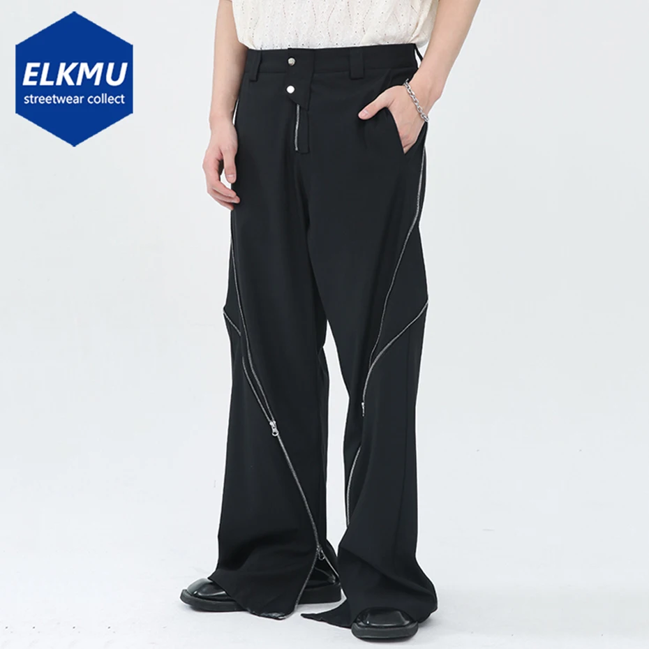 

Mens Fashion Loose Pants Zipper Split Design Korean Black Trousers