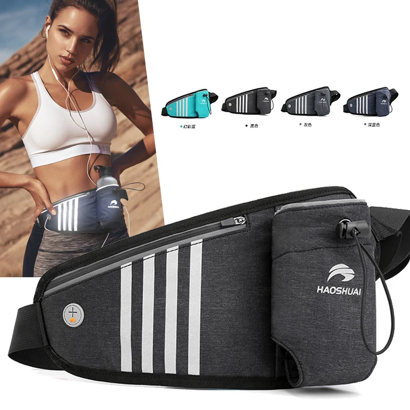 

Men Nylon Running Waist Pack Bags with Reflective Strip Anti-theft Belt Close-Fitting Water Bottle Male Hip Bum Bag Fanny Pack